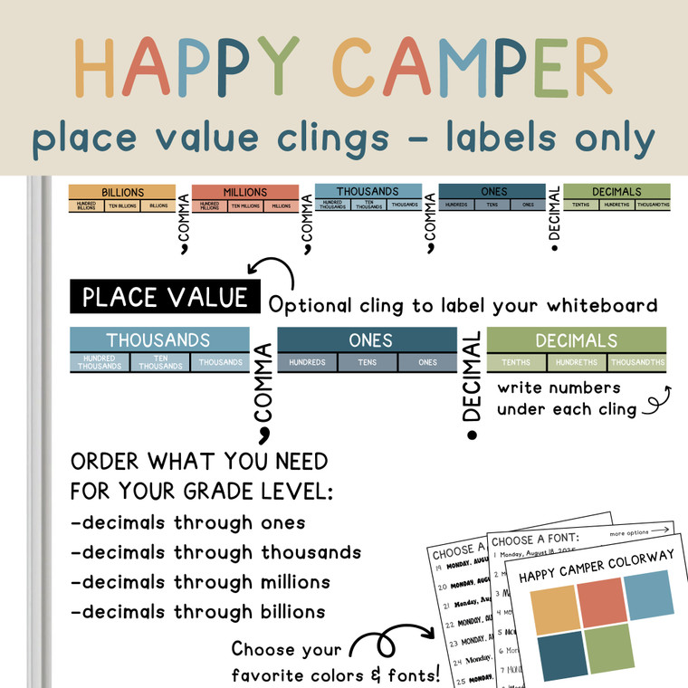 happy camper place value whiteboard clings