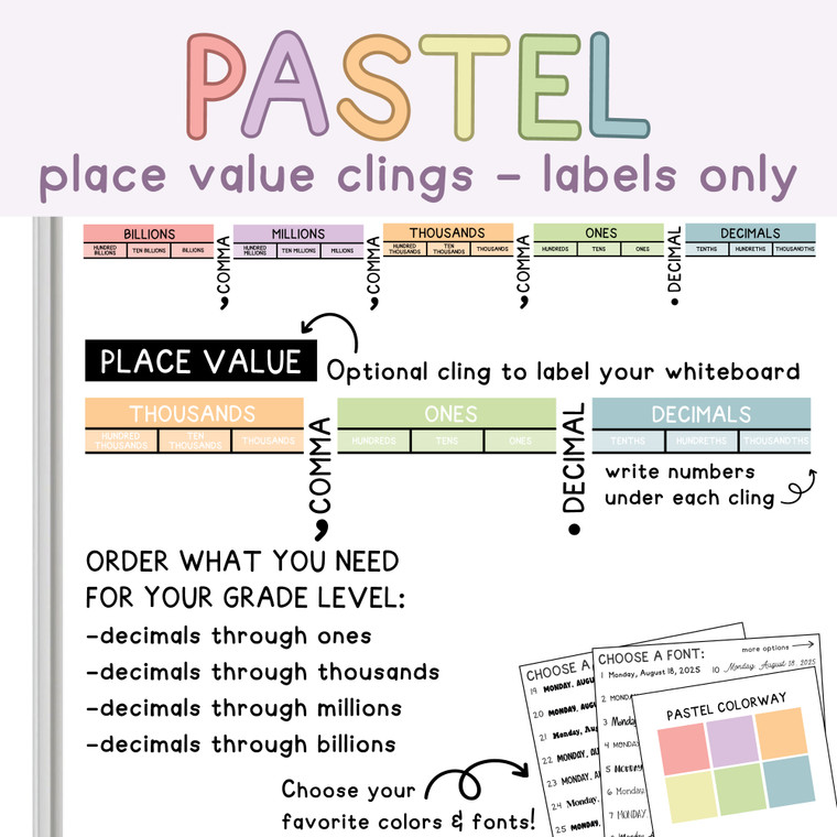 pastel place value whiteboard labels