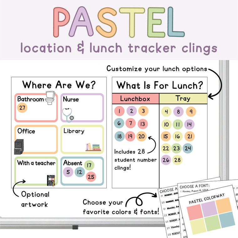 pastel classroom lunch and location tracker