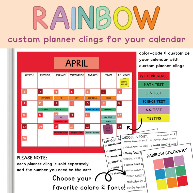 rainbow classroom calendar planner clings