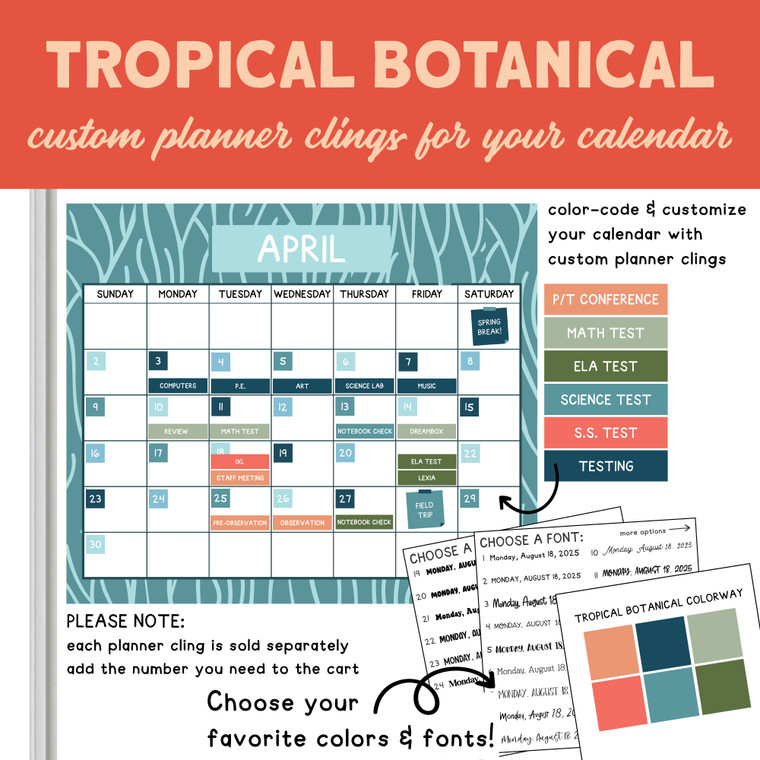 tropical botanical calendar planner clings