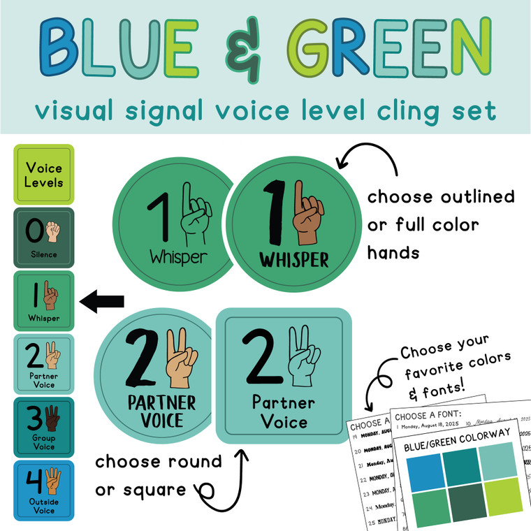 Blue and Green visual signal voice level whiteboard clings