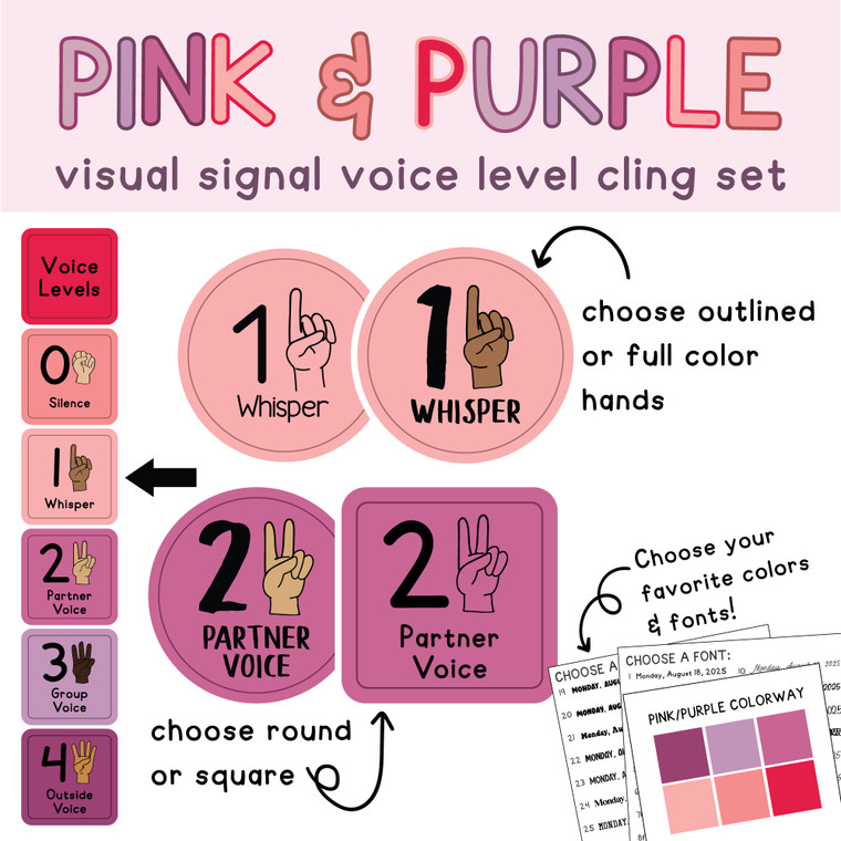 Pink and Purple visual signal voice level whiteboard clings
