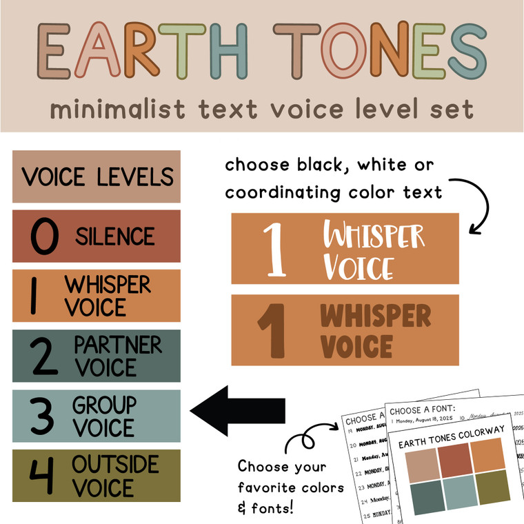 Earth Tones minimalist text voice level whiteboard clings