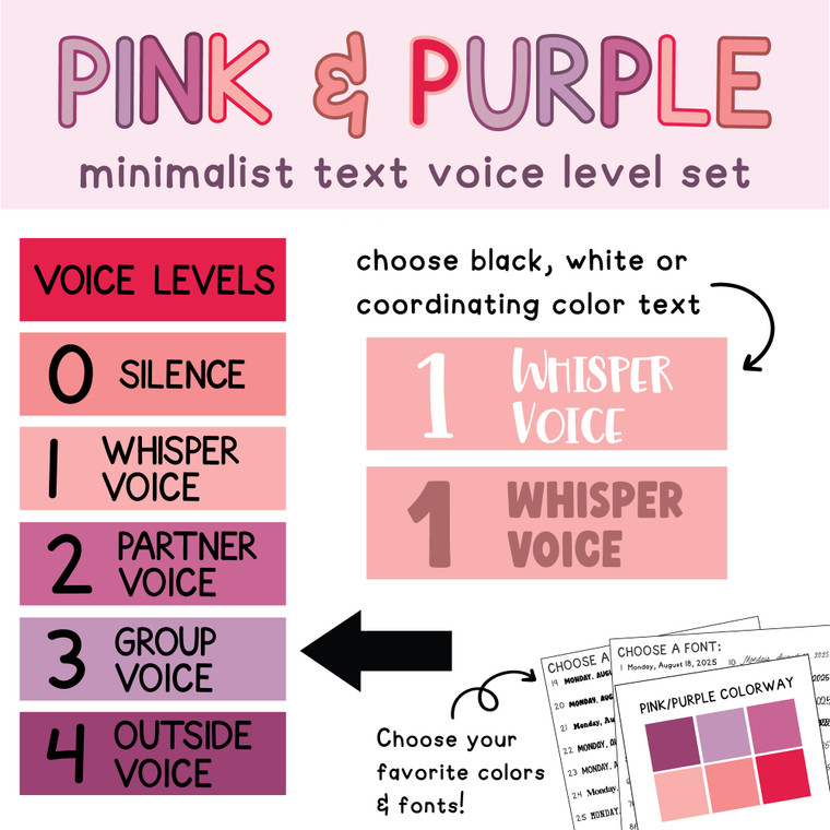 Pink and Purple minimalist text voice level whiteboard clings
