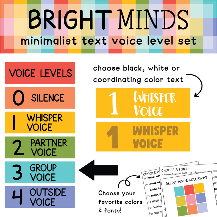 Bright Minds minimalist text voice level whiteboard clings