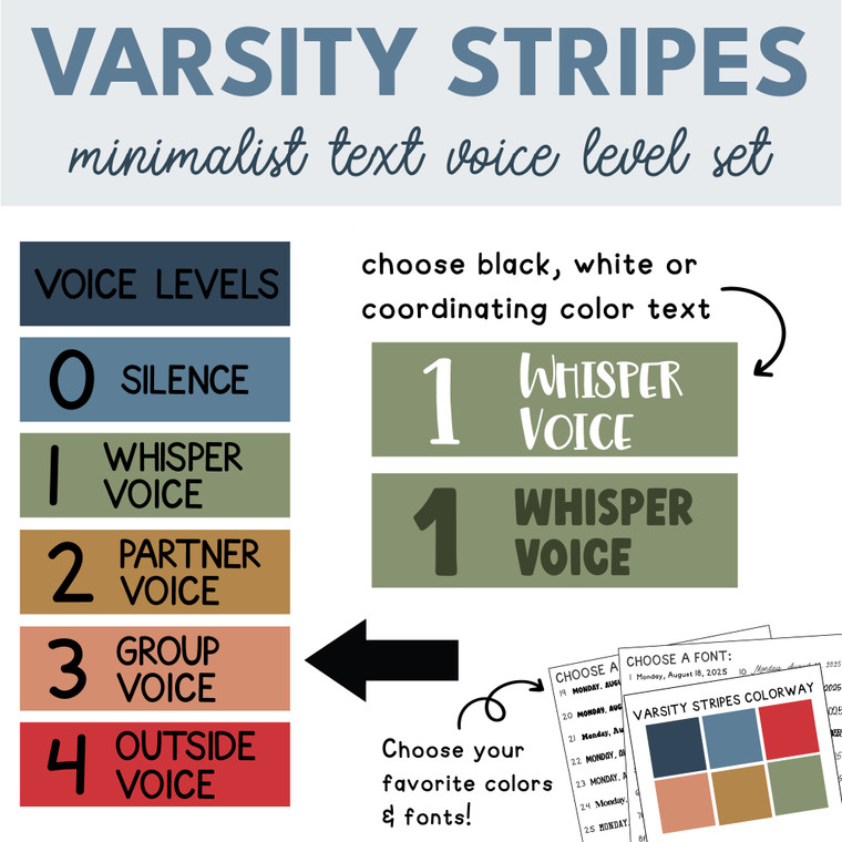 Varsity Stripes minimalist text voice level whiteboard clings
