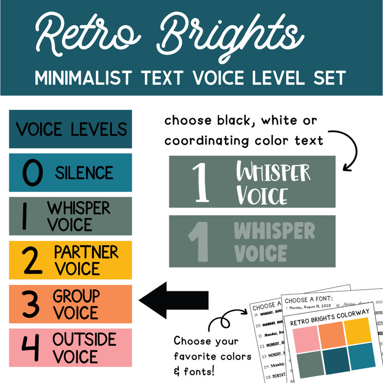 Retro Brights minimalist text voice level whiteboard clings