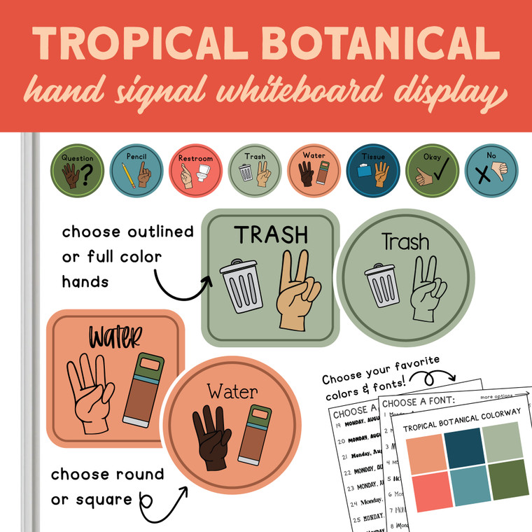 Tropical Botanical classroom hand signal whiteboard clings