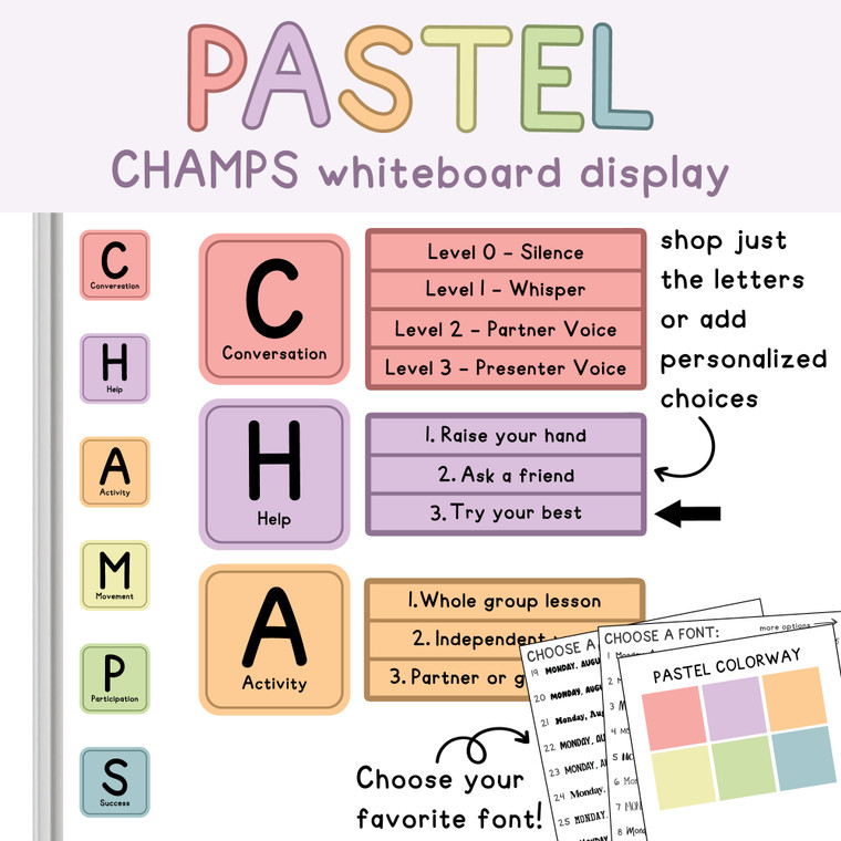 pastel CHAMPS whiteboard display