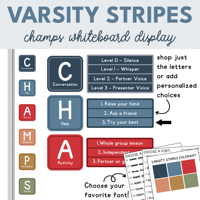 varsity stripes CHAMPS whiteboard display