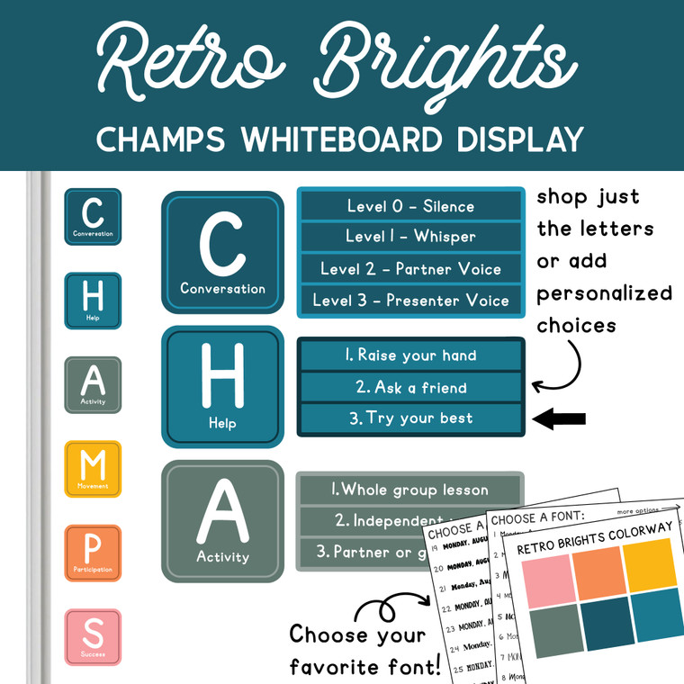 retro brights CHAMPS whiteboard display