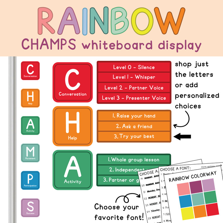 rainbow CHAMPS whiteboard display