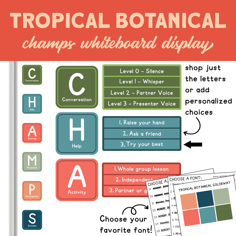 tropical botanical CHAMPS whiteboard display