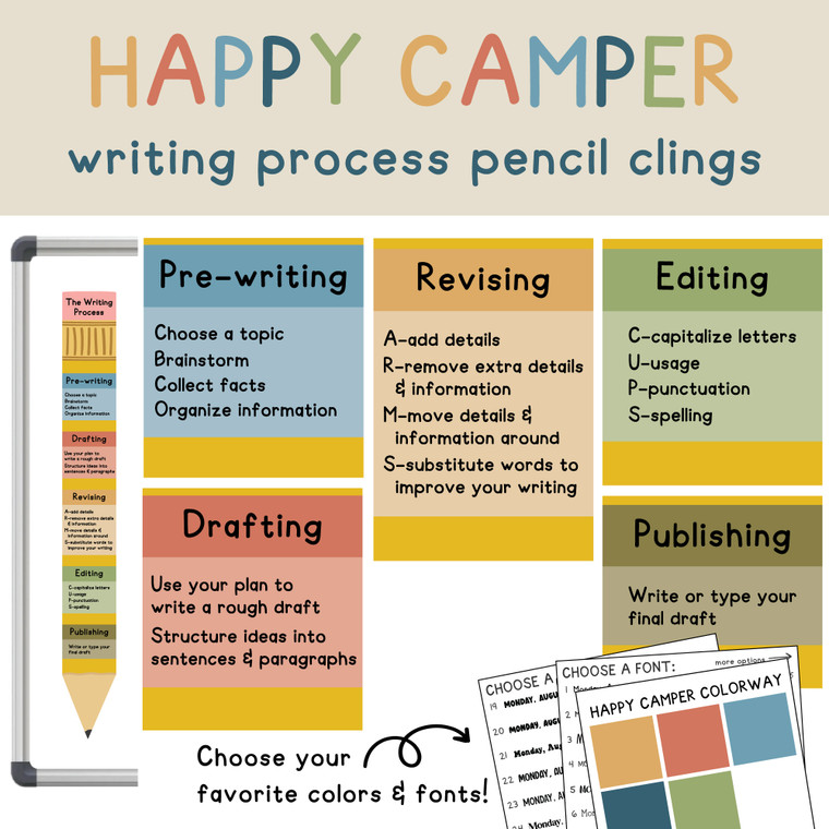 Happy Camper Writing Process pencil whiteboard clings