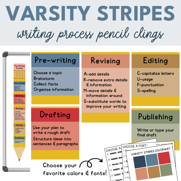 ELA Writing Process Pencil Whiteboard Clings