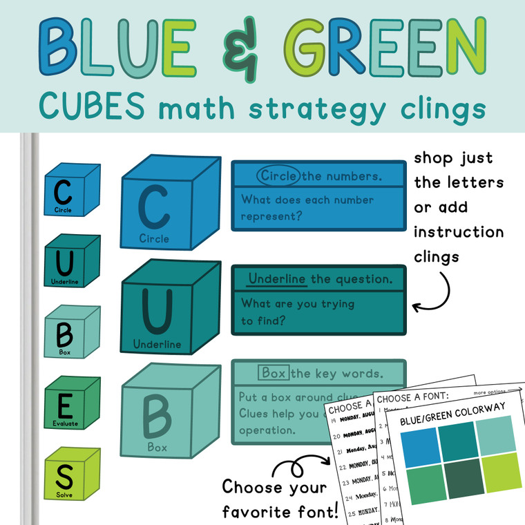 CUBES Math Strategy Whiteboard Clings