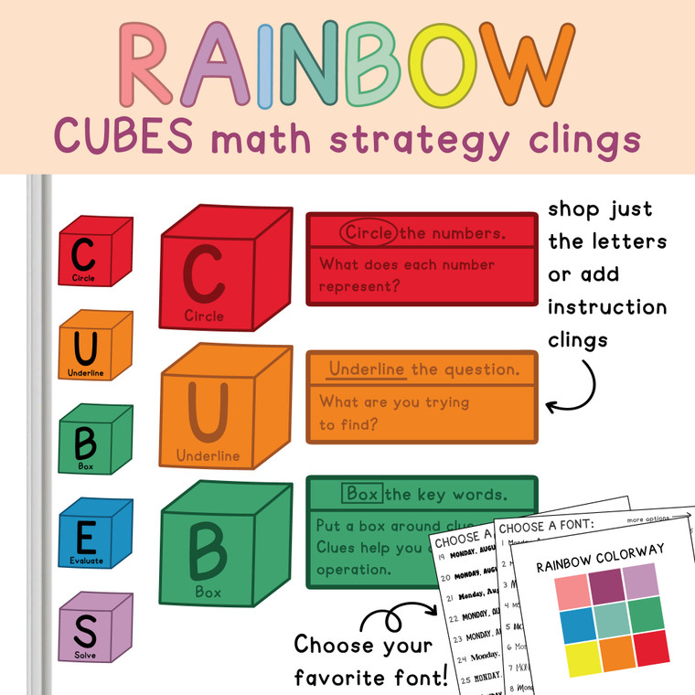 CUBES Math Strategy Whiteboard Clings