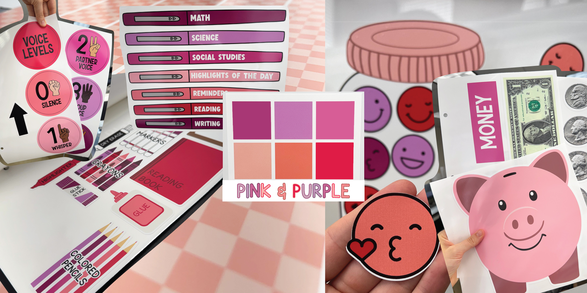 pink and purple classroom decor