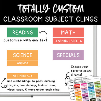 Subject Clings whiteboard clings