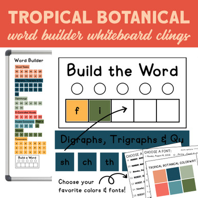 Tropical Botanical Word Builder Whiteboard Cling Set