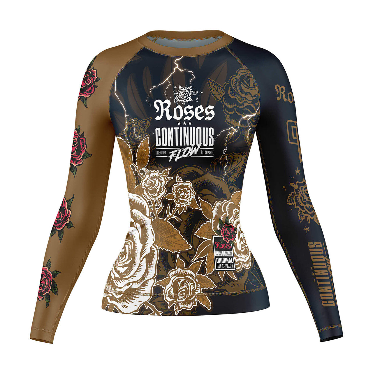 Roses Long Sleeve Rashguard (Brown) - Continuous Flow BJJ