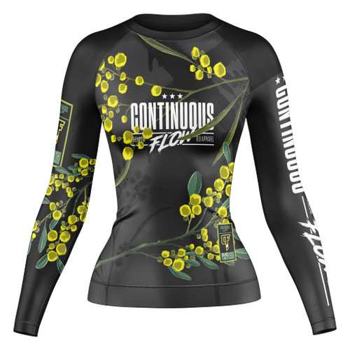 Wattle Flowers Long Sleeve Rashguard Black