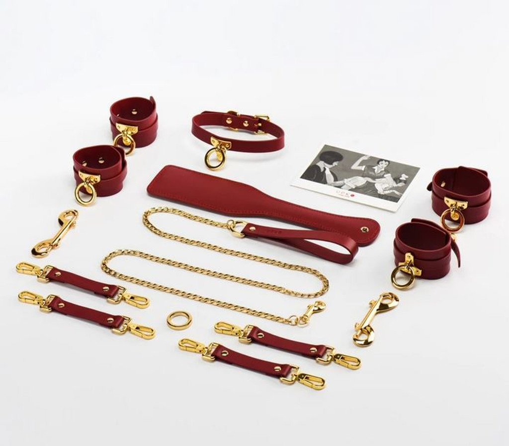 Luxury Italian Leather Bondage Tools Set with Case - Red