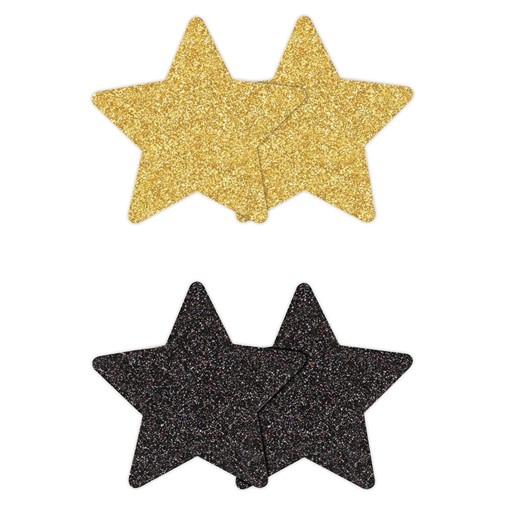 Pretty Pasties Glitter Stars Black/Gold 2 Pair 