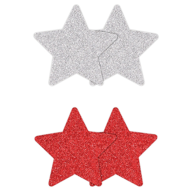 Pretty Pasties Glitter Stars Red/Silver 2 Pair 