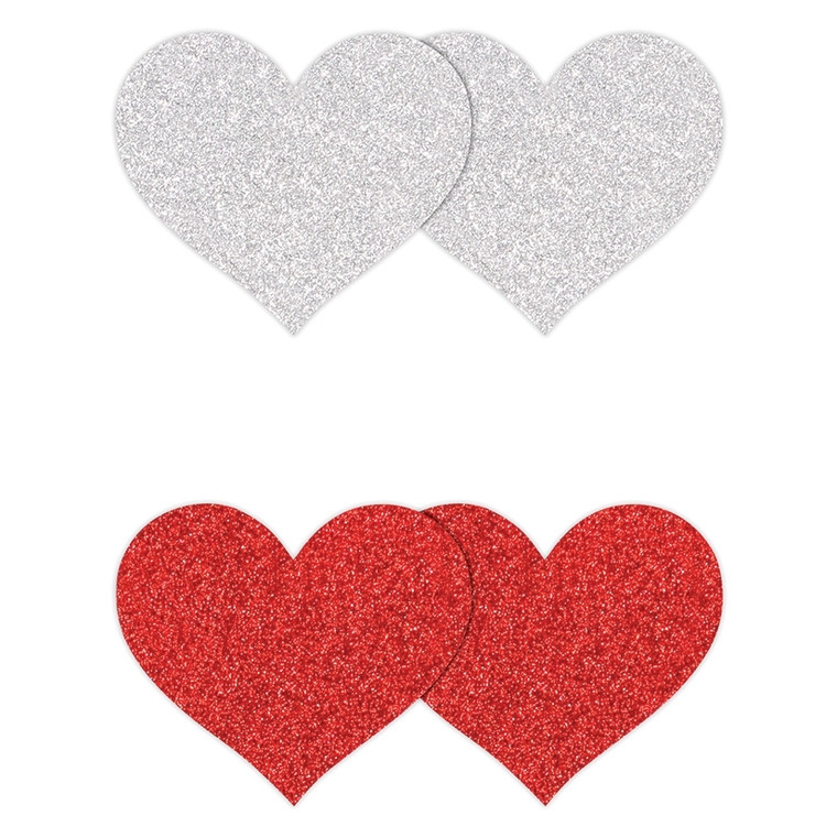 Pretty Pasties Glitter Hearts Red/Silver 2 Pair 