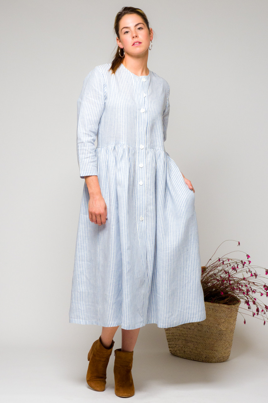 Striped Linen Buttoned Dress 