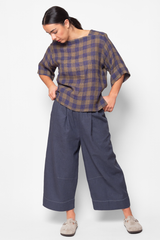 Toya Top,  Aubergine/Grey Box Check