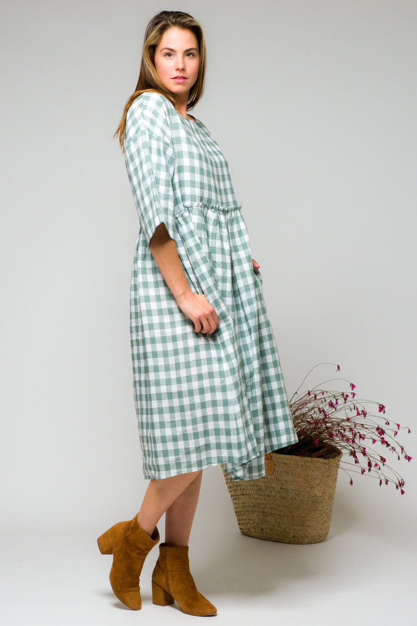 Elise Dress, Sage Gingham