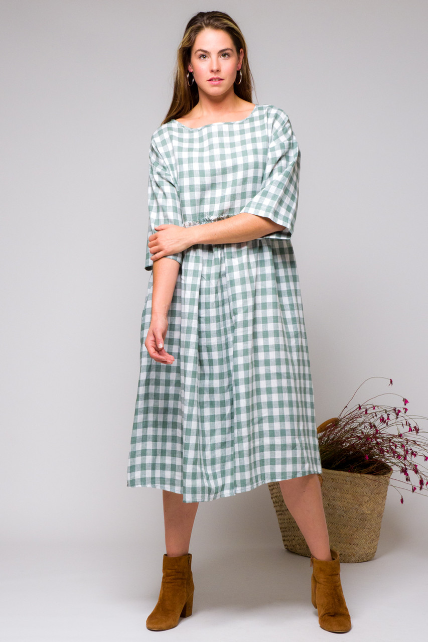 Elise Dress, Sage Gingham