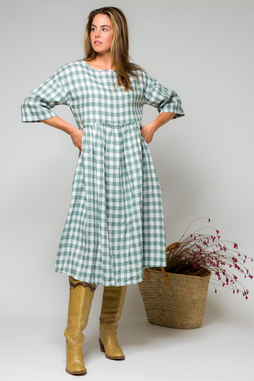 Elise Dress, Sage Gingham