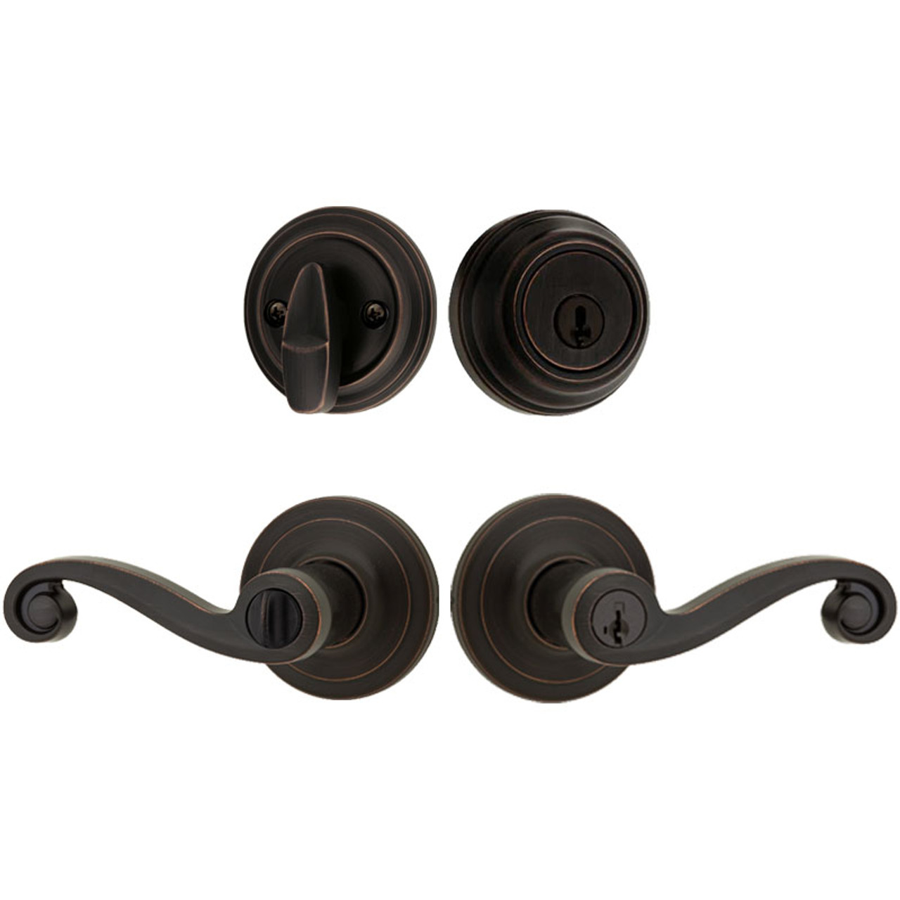 Venetian Bronze) Kwikset 991 Lido Entry Lever and Single Cylinder  Deadbolt Combo Pack featuring SmartKey in Venetian Bronze