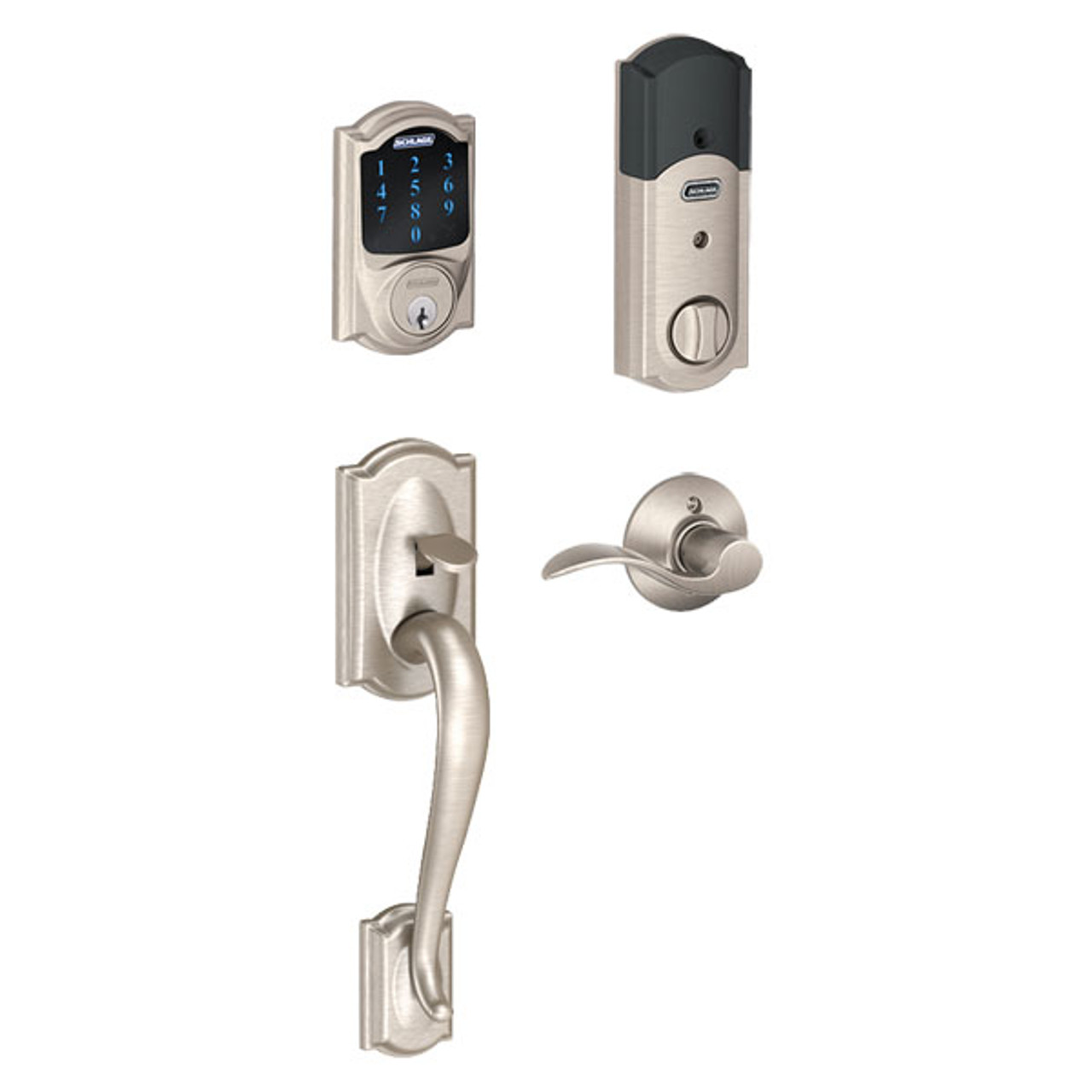 Schlage Camelot Touch Lock with Accent Lever - Satin Nickel