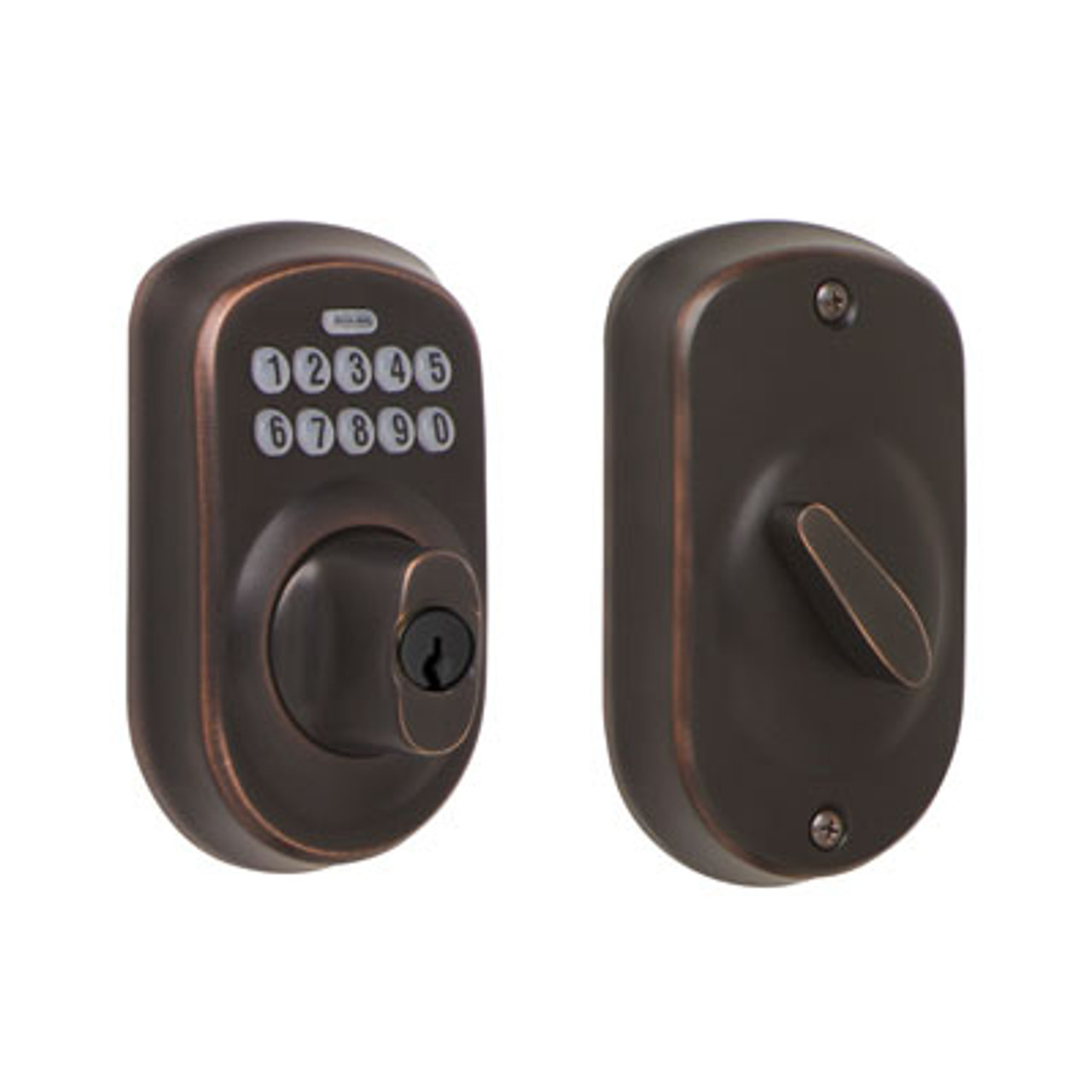 Schlage BE365 Plymouth Keypad Deadbolt Single Cylinder Aged Bronze