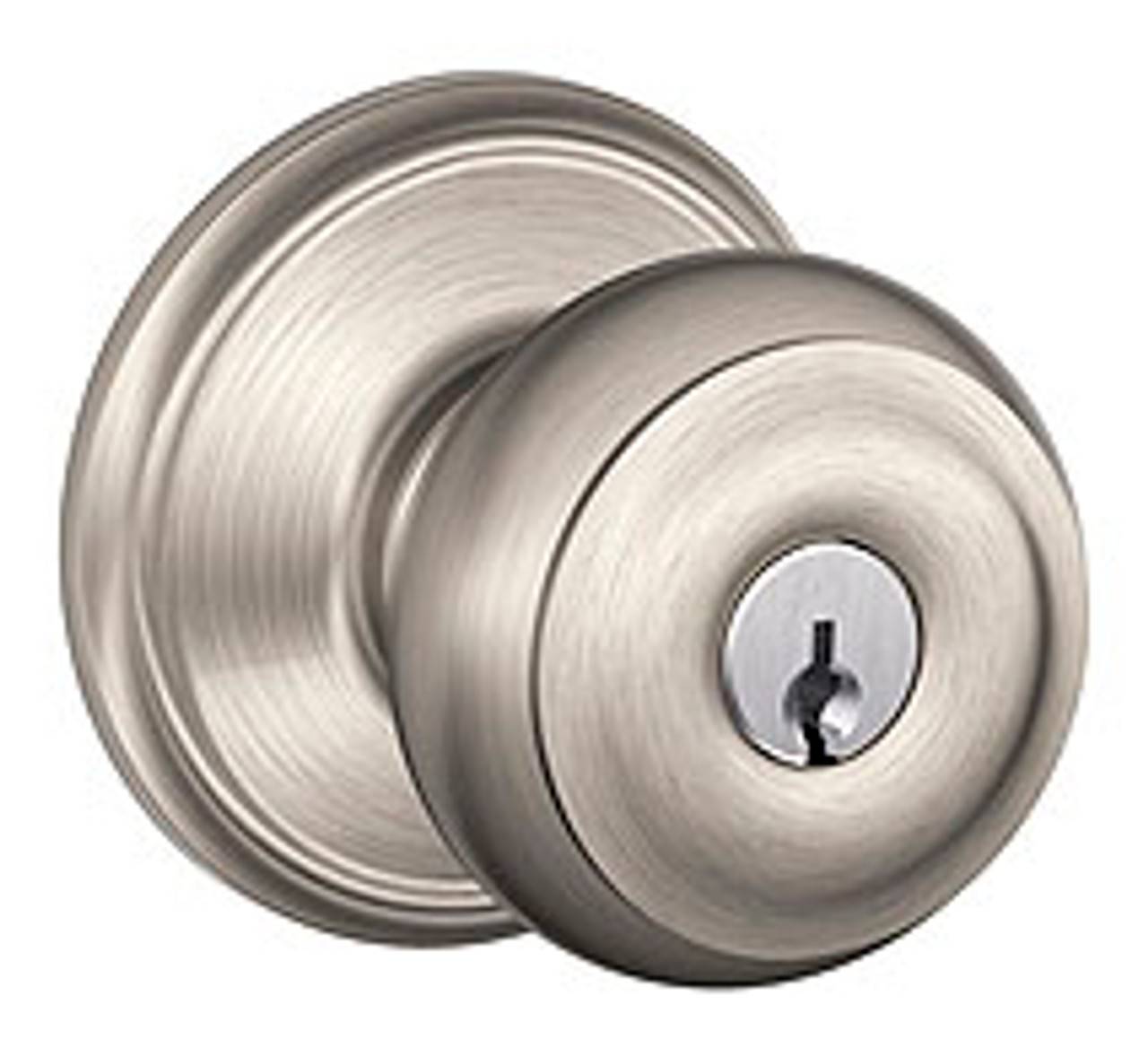 Schlage Satin Nickel Keyed Entry Knob, F51AGEO 619 Schlage Satin Nickel Keyed Entry Knob, F51AGEO 619