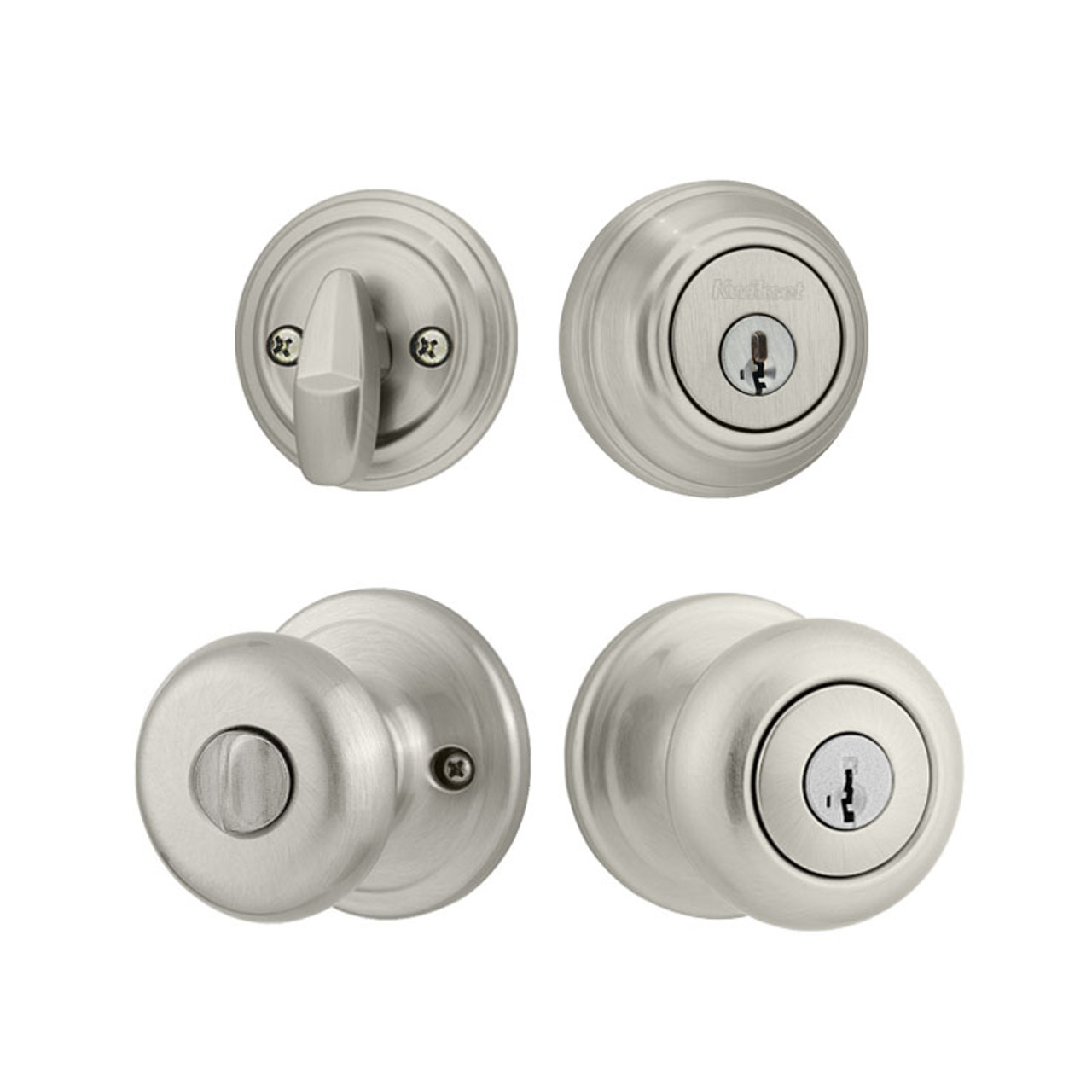 Kwikset Juno Knob with Single Cylinder Deadbolt Combo Pack SmartKey Entry Satin  Nickel, 991J 15 SMT