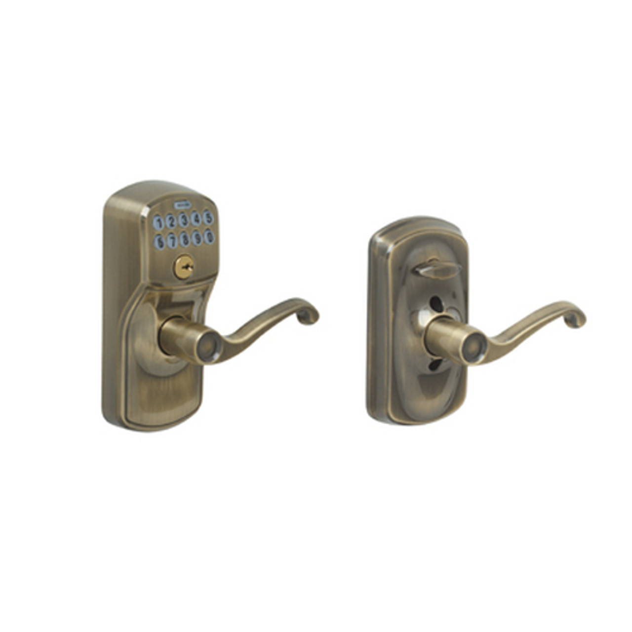 Schlage FE595 Plymouth Keypad Entry with Flex-Lock Flair Lever Antique  Brass, FE595PLYxFLA 609