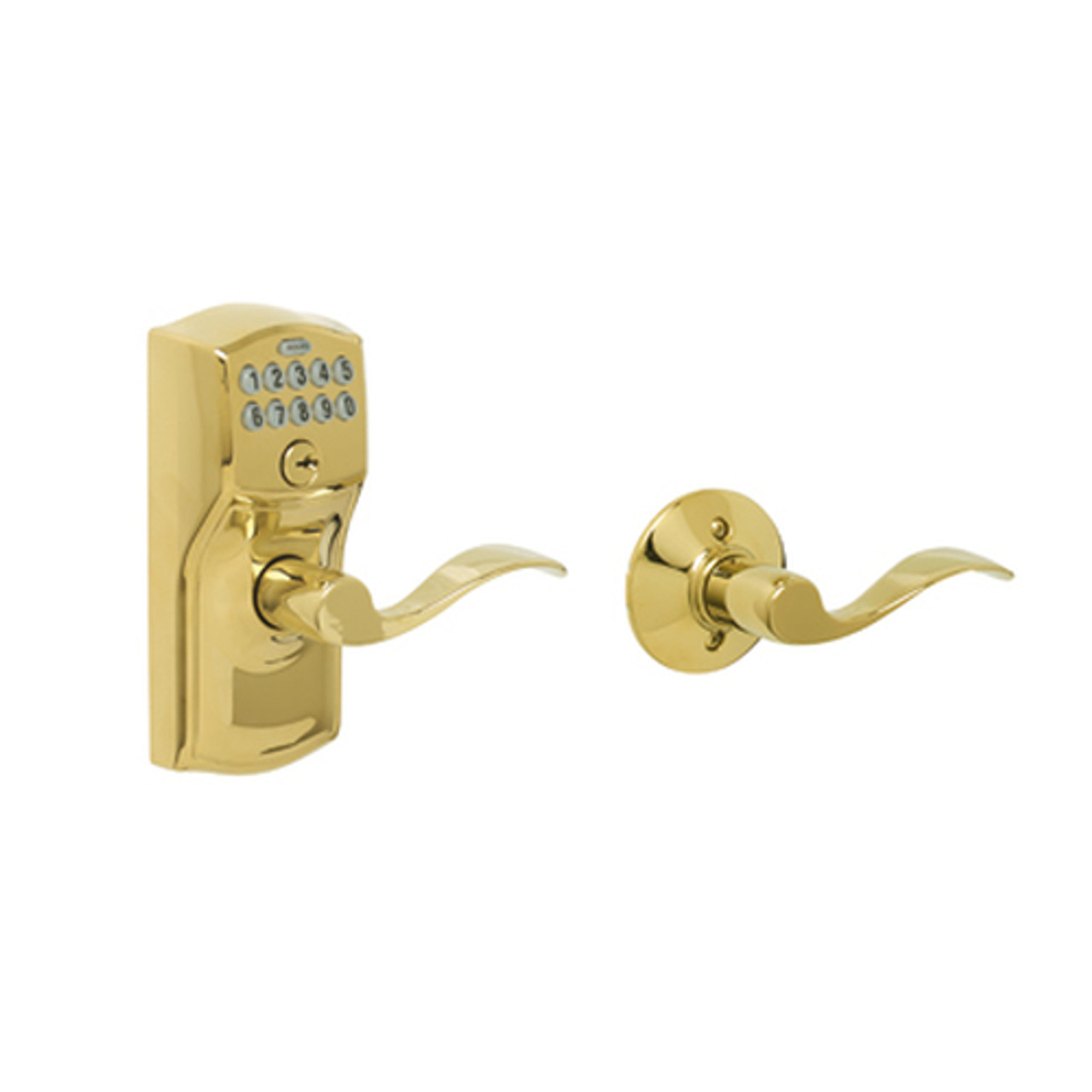 Schlage FE575 Camelot Keypad Entry with Auto-Lock Accent Lever Lifetime  Bright Brass, FE575CAMxACC 505