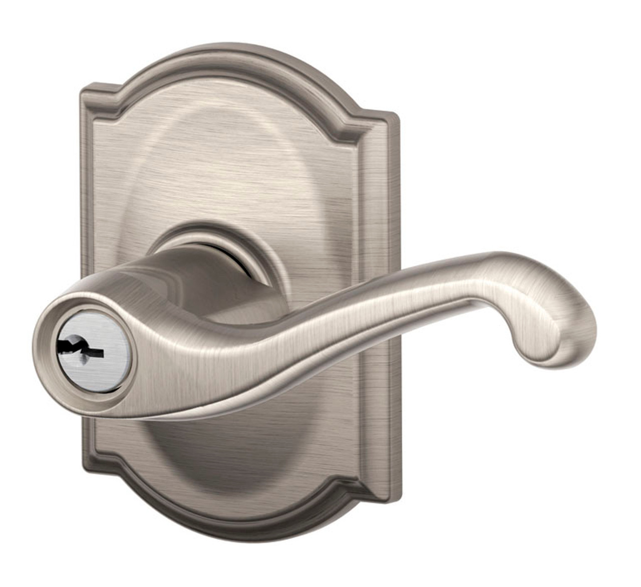 Schlage Flair Satin Nickel Keyed Entry Lever with Camelot Rose, F51AFLA ...