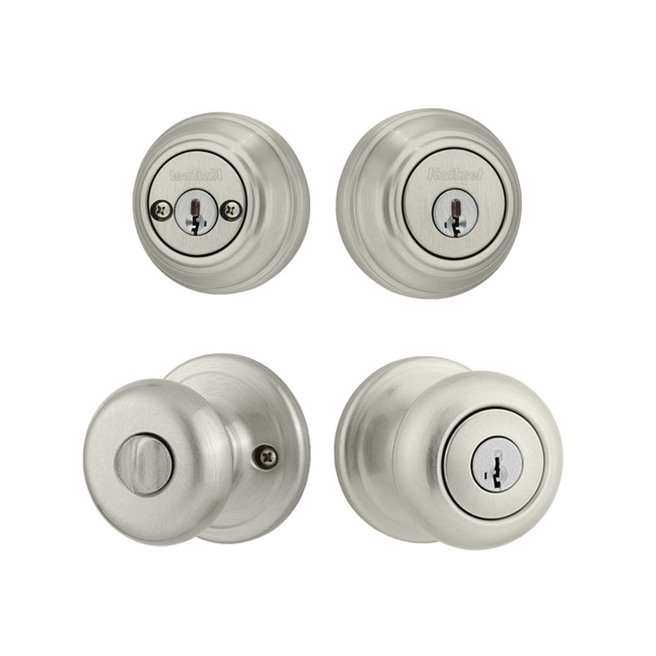 Kwikset Juno Knob with Double Cylinder Deadbolt Combo Pack SmartKey Entry  Satin Nickel, 992J 15 SMT