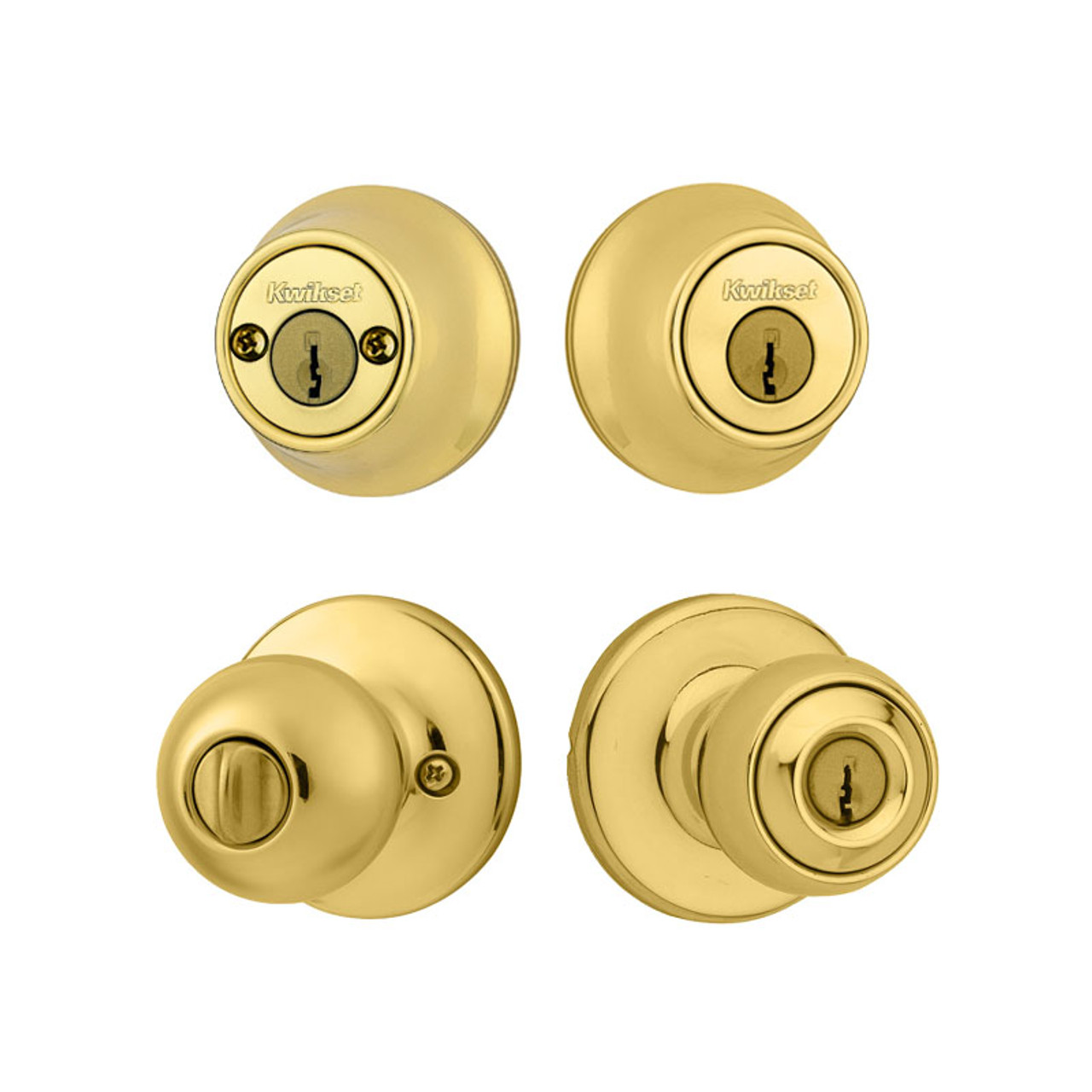 Kwikset Polo Knob and Double Cylinder Deadbolt Combo Pack Keyed Entry  Polished Brass, 695P