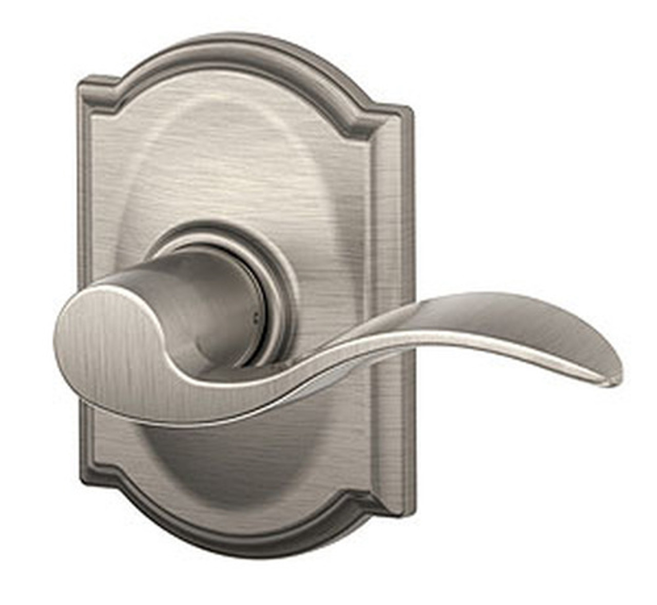 Schlage Accent Satin Nickel Passage Lever with Camelot Rose, F10ACC 619 CAM