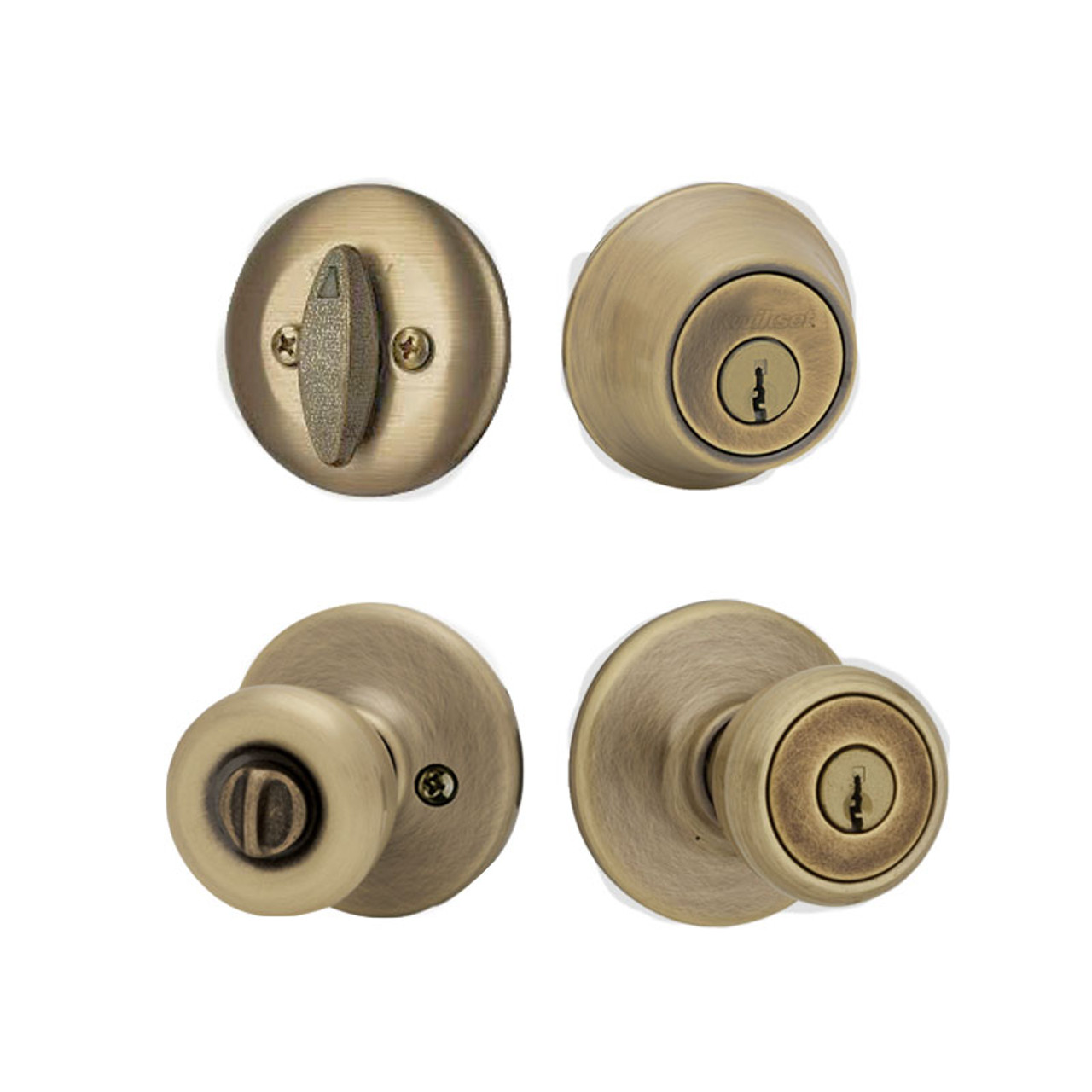 Kwikset / Tylo 400 Knob and 660 Single Cylinder Deadbolt Combo Pack /  Antique Brass / 690 T 5 CP