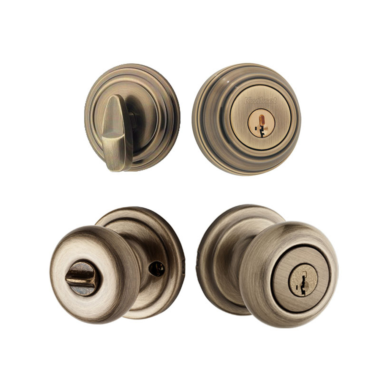 Kwikset Juno Knob with Single Cylinder Deadbolt Combo Pack SmartKey Entry  Antique Brass, 991J SMT