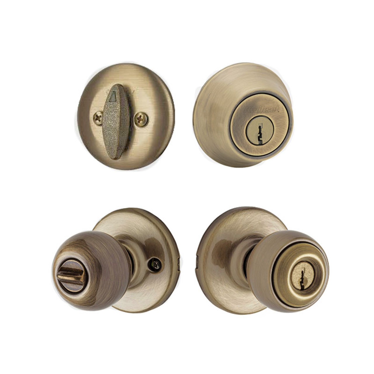 Kwikset Polo Knob and Single Cylinder Deadbolt Combo Pack Keyed Entry  Antique Brass, 690P